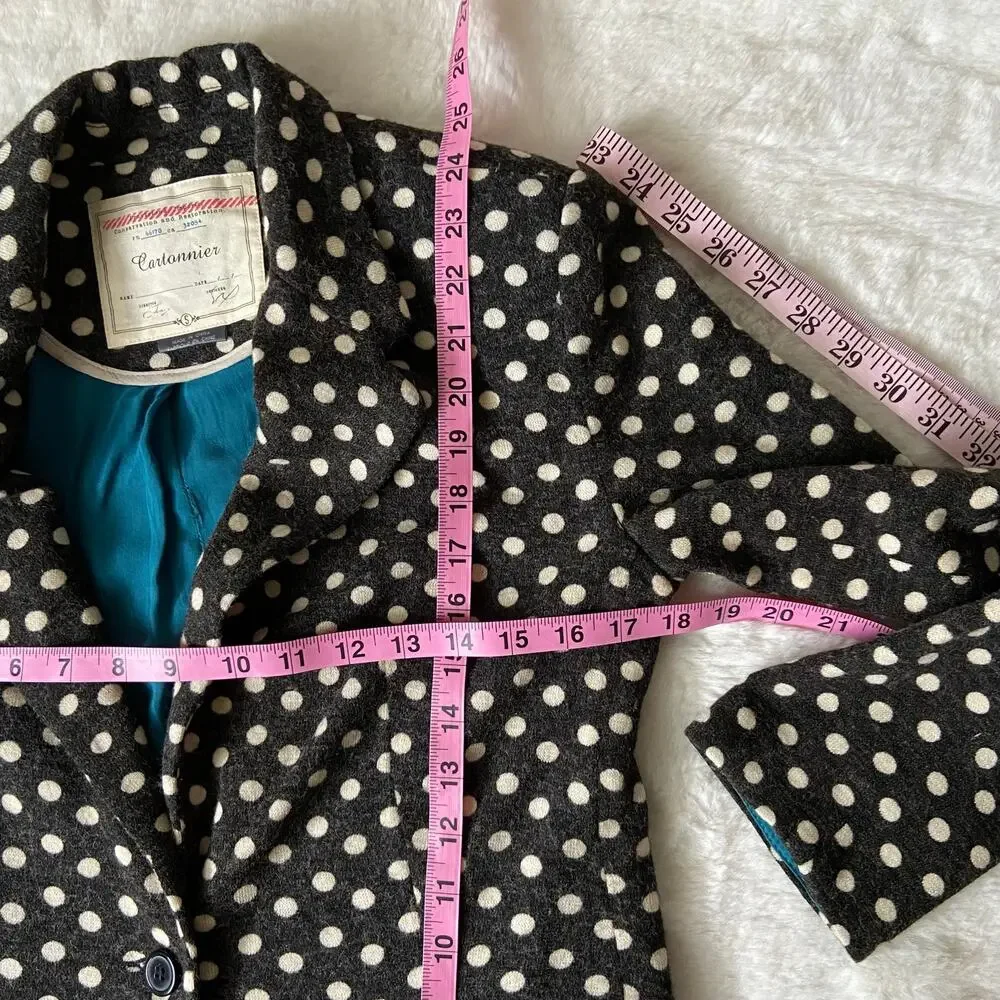 Anthropologie Cartonnier Gray And White Polka-Dot Blazer Size Small